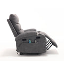 Overstuffed Large Power Lift Recliner with Massage and Heat, Gray, side view partially reclined