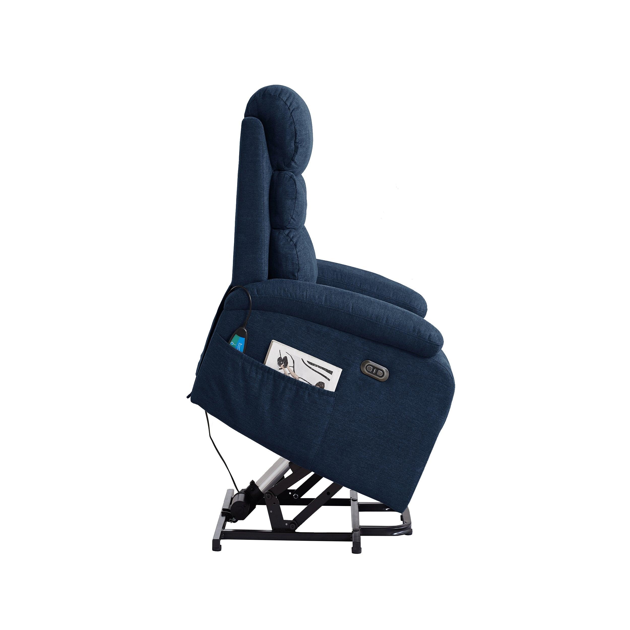 Power Lift Recliner Chair with Massage, Blue, lifted side view