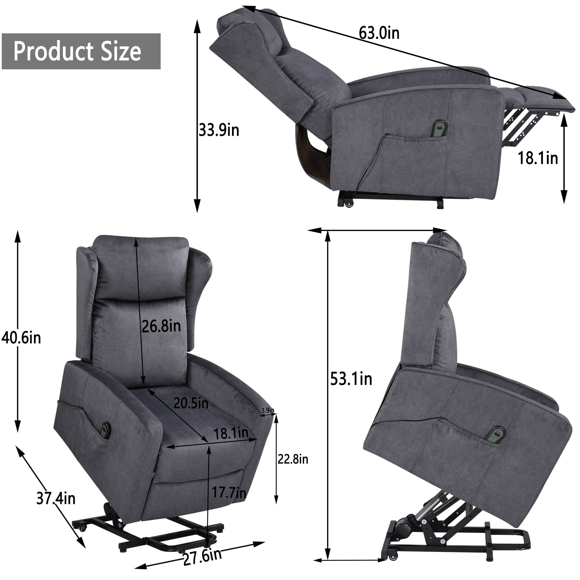 JST Power Lift Recliner Chair, measurements