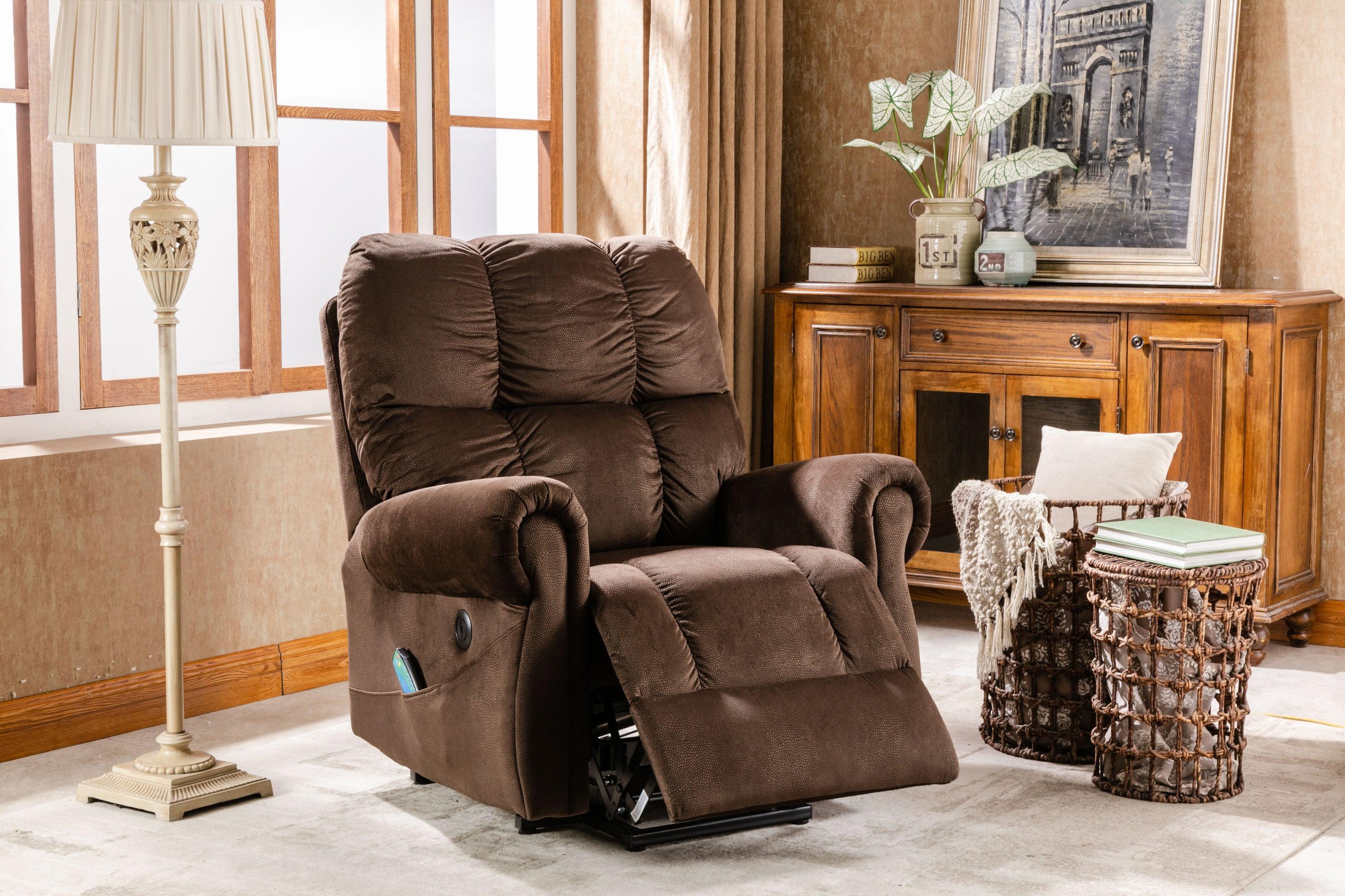 Ultra-Wide Power Lift Recliner with Heat and Massage Therapy, room view, foot rest extending