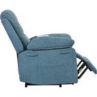 Blue Power Lift Chair Right Side Profile Head and Footrest slightly extended