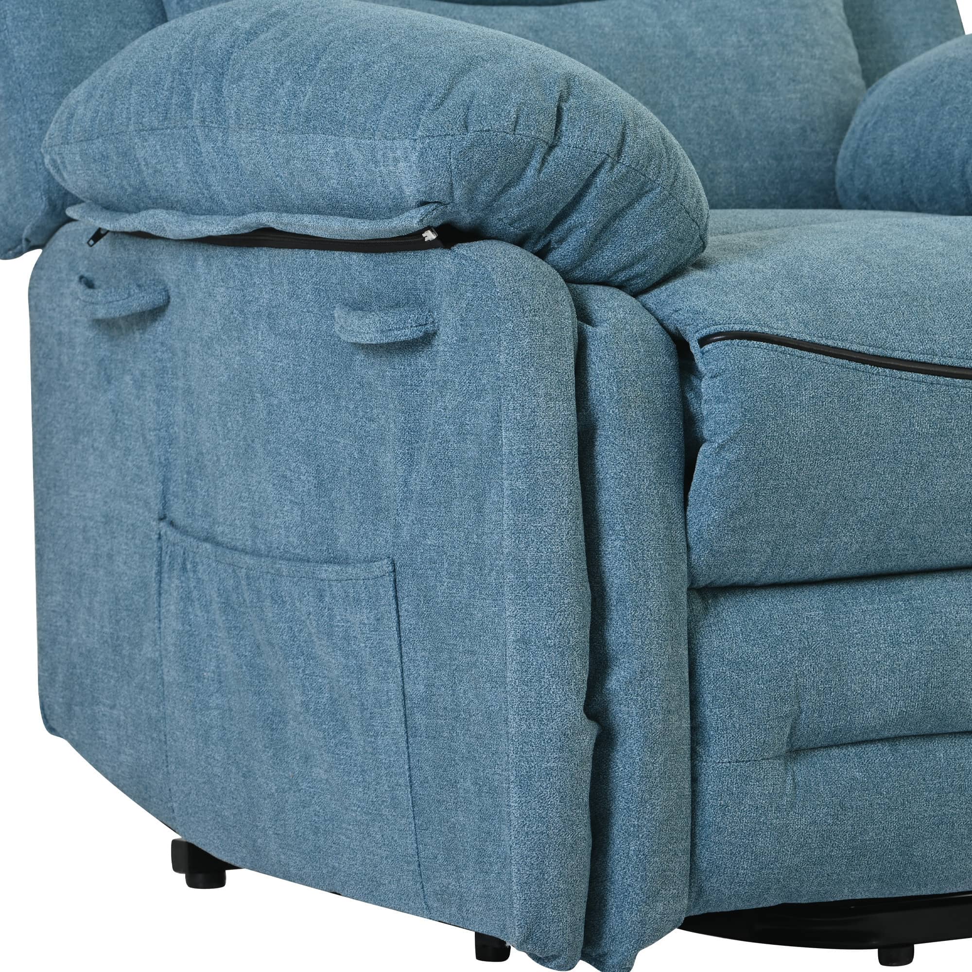 Blue Power Lift Chair Right Side Profile Closeup