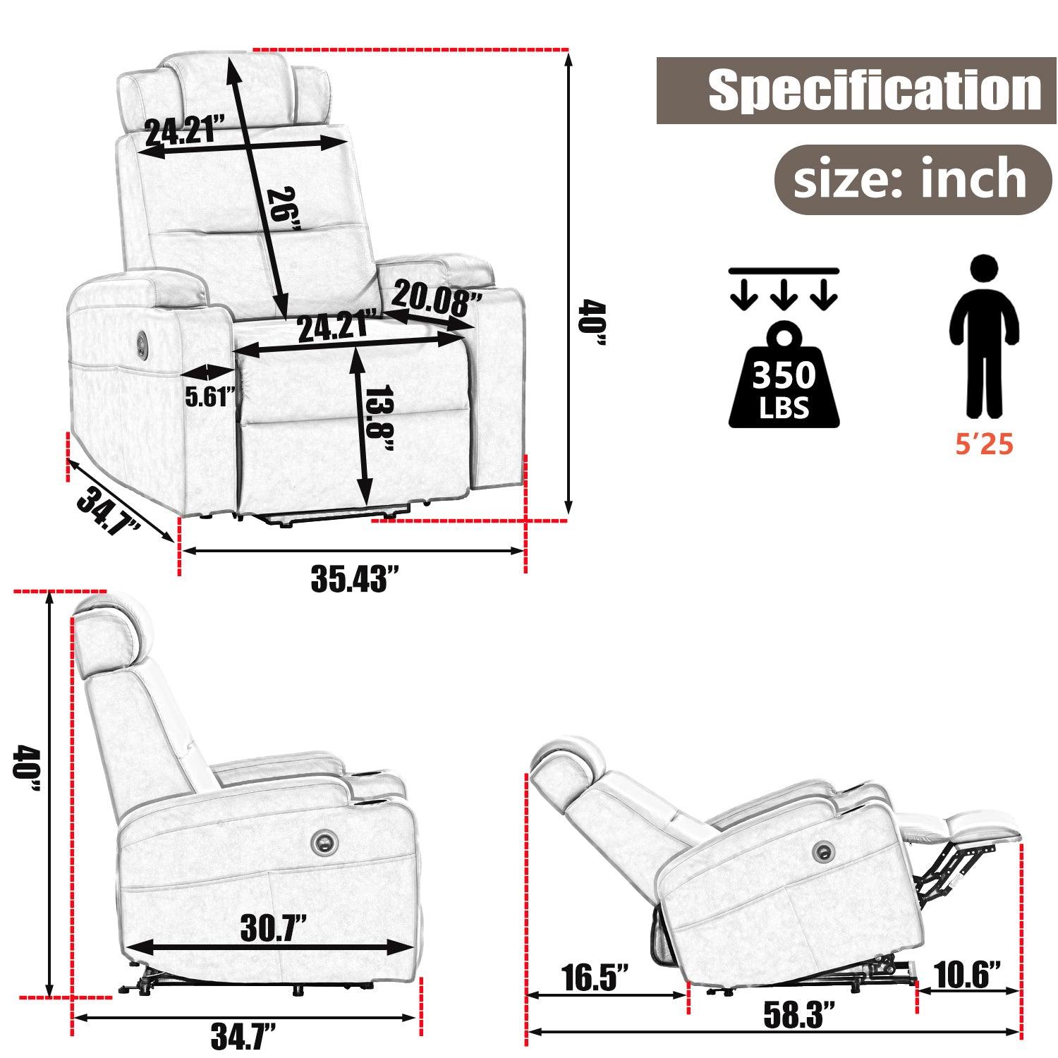 Modern Power Lift Chair Recliner,  measurements
