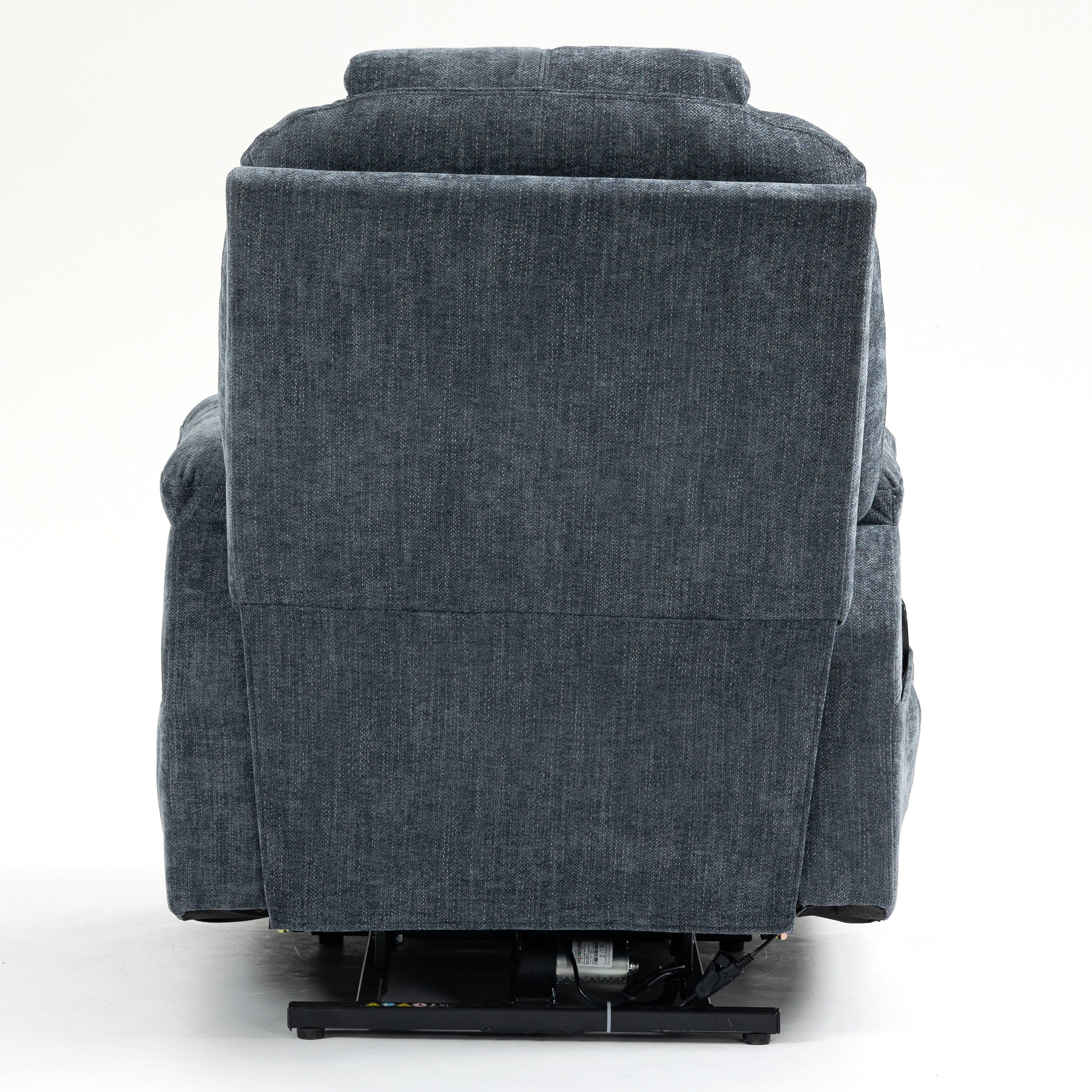 Blue Chenille Power Lift Recliner Chair, back view