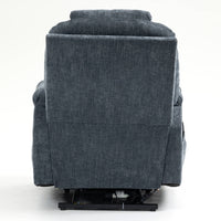 Blue Chenille Power Lift Recliner Chair, back view