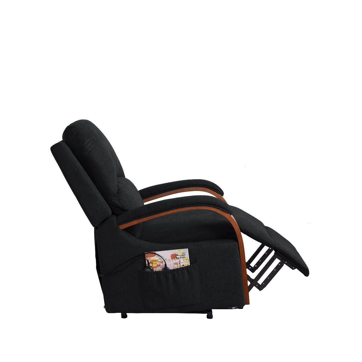 Power Lift Recliner Message Chair Soft Charcoal colored Fabric side view no background