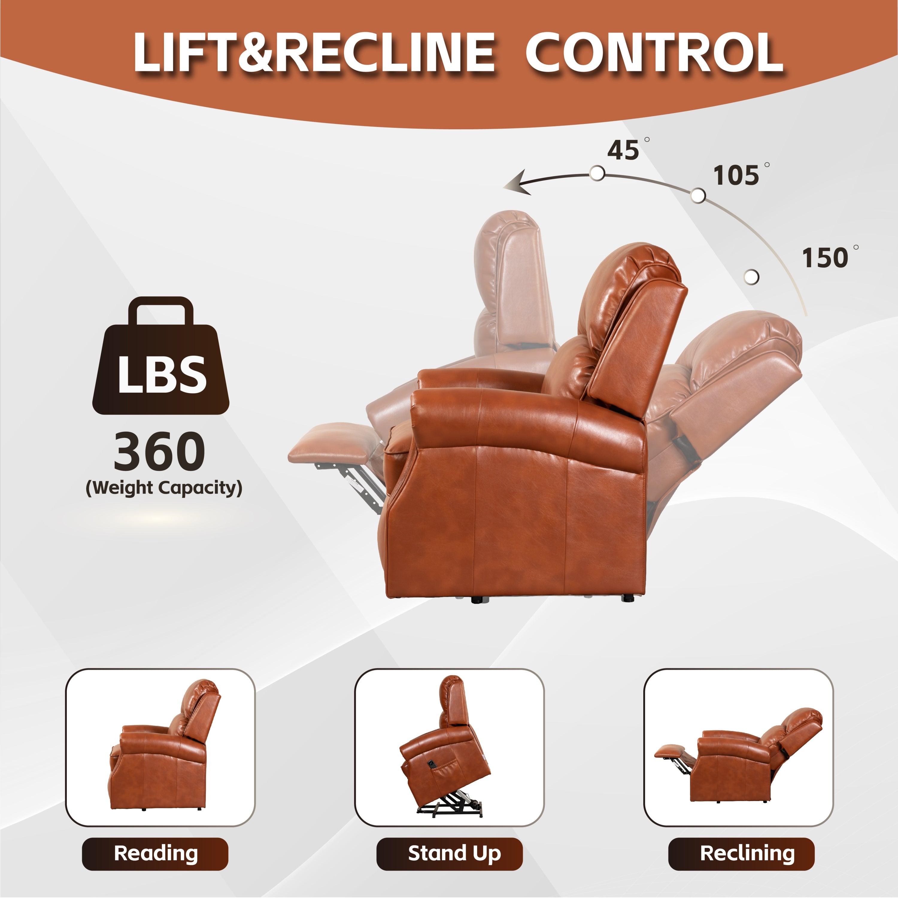 Caramel Electric Power Lift Recliner, lift and recline angles