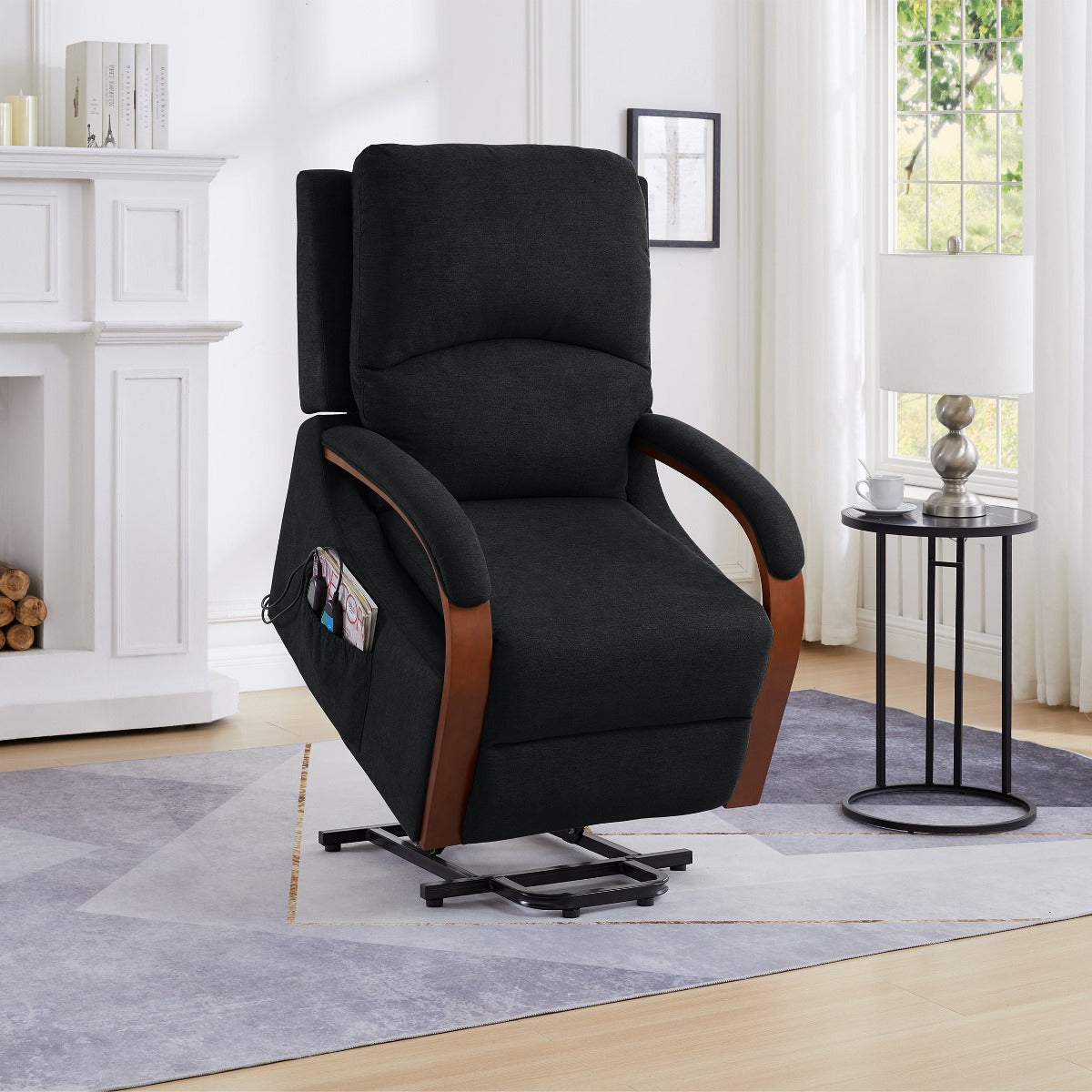 Power Lift Recliner Massage Chair, Soft Charcoal Fabric