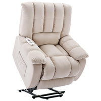Beige Massage Lift Chair Recliner, angle view lifted