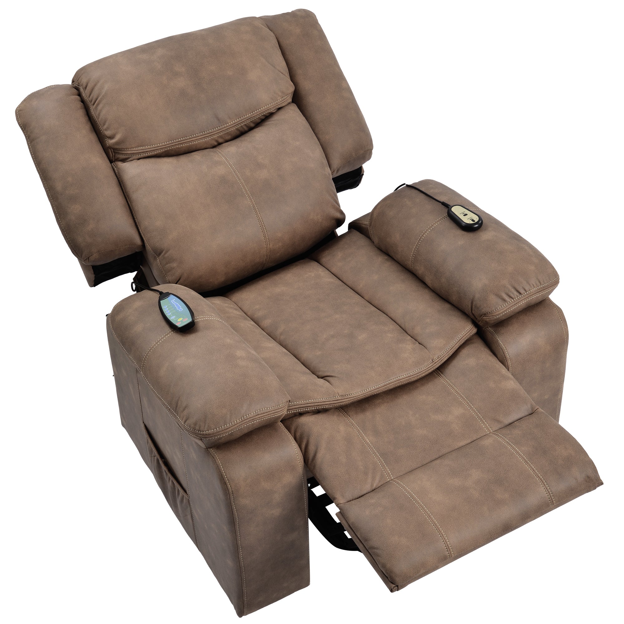 Brown Power Lift Chair Top Profile with headrest and footrest extended
