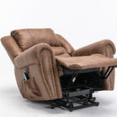 Nut Brown Power Lift Recliner Chair with Massage and Heat, fully reclined
