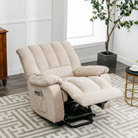 Beige Massage Lift Chair Recliner, fully reclined