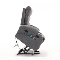 Overstuffed Large Power Lift Recliner with Massage and Heat, Gray, side view, lifted