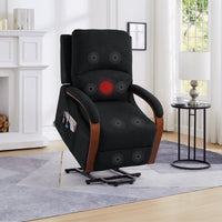Power Lift Recliner Message Chair Soft Charcoal colored Fabric showing massage and heat areas