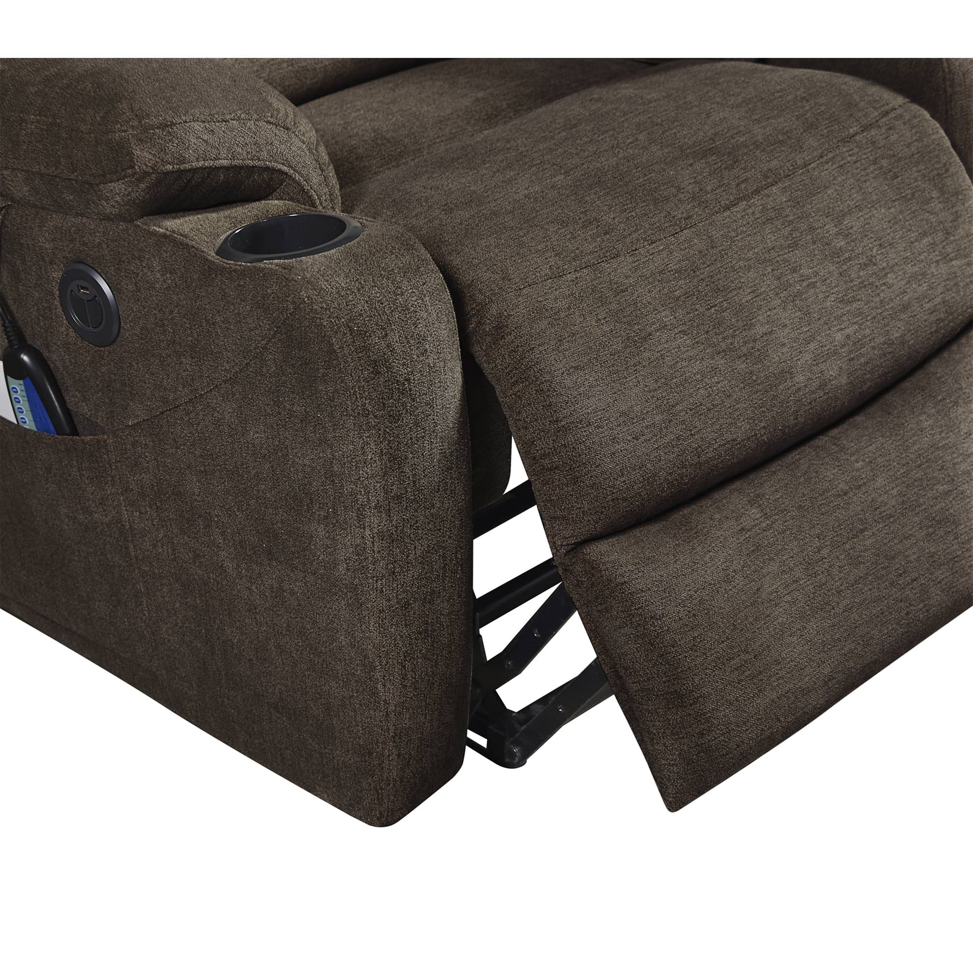 Dark Brown Power Lift Recliner Footrest Closeup