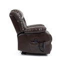 Brown Power Lift Recliner Chair, side view, side pocket and remote