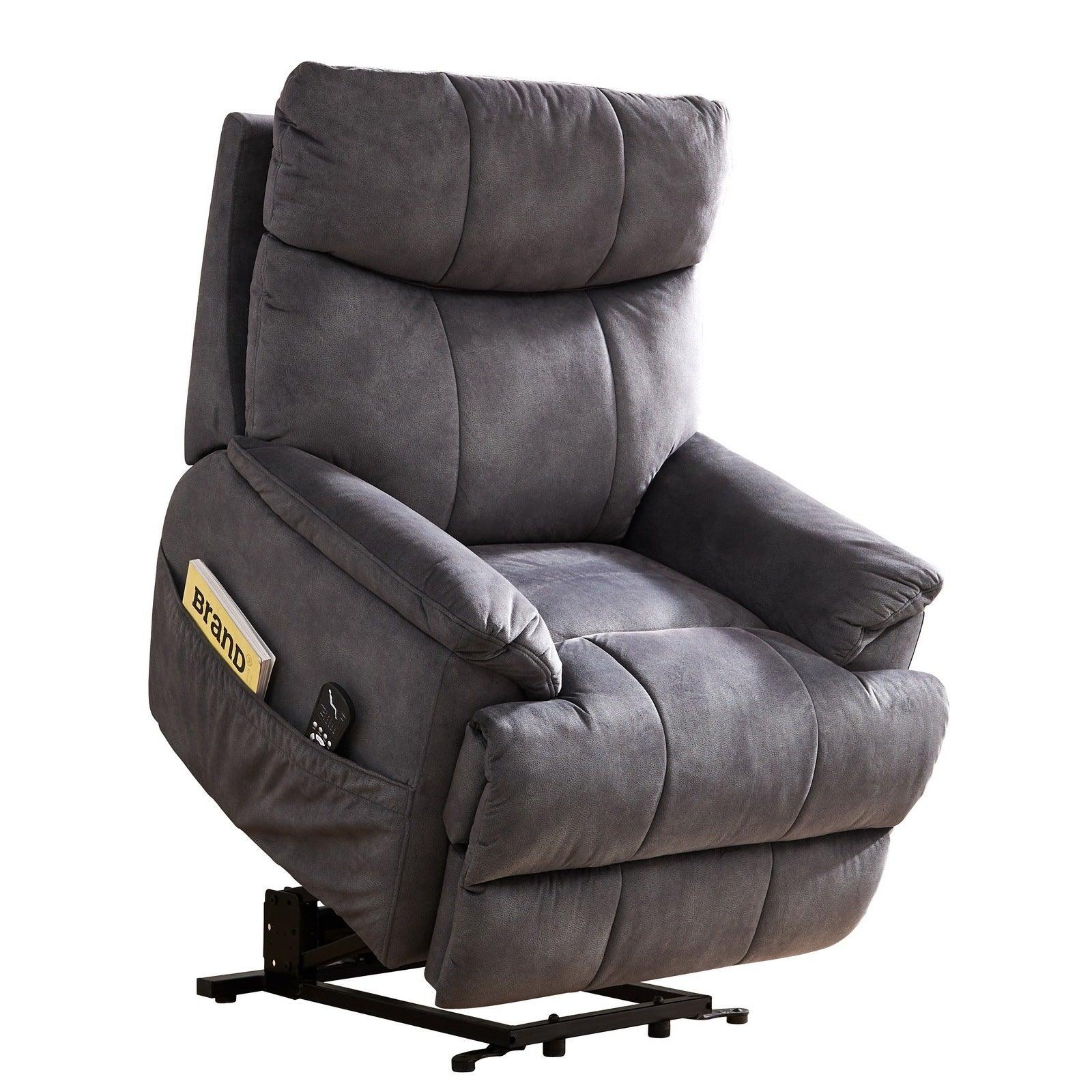 Power Reclining Lift Chair with Heat and Massage, Gray, lifted