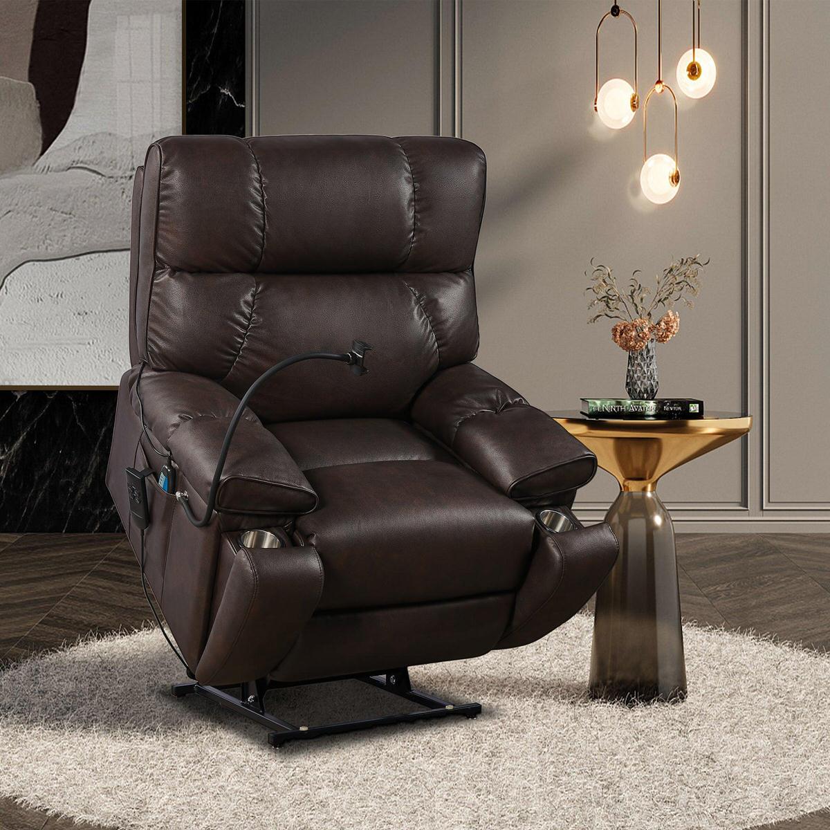Lay Flat position lift recliner chair with 2-motor heat and massage