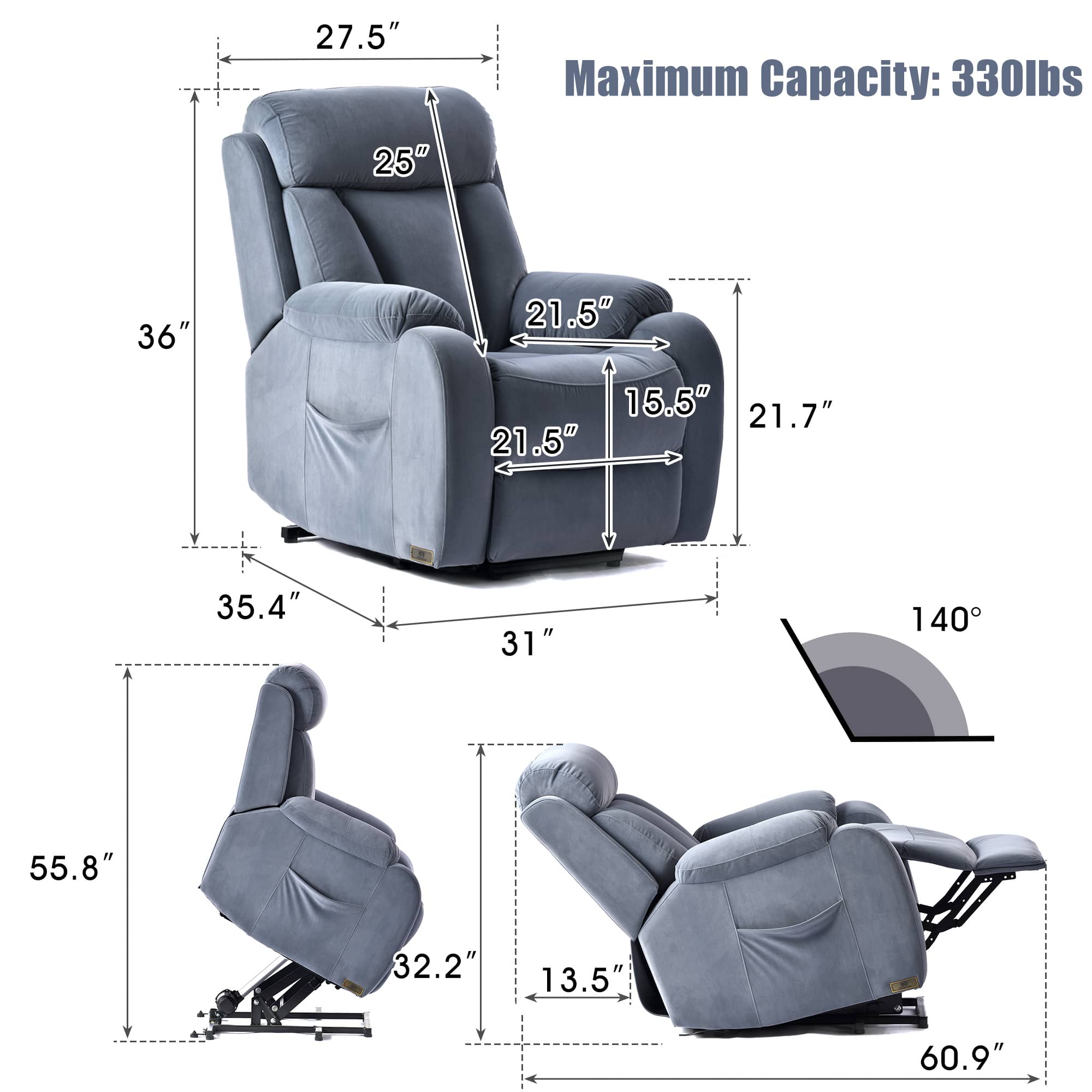 specs of power lift chair recliner