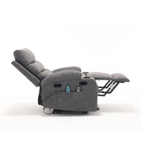 Overstuffed Large Power Lift Recliner with Massage and Heat, Gray, side view, reclined