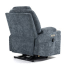 Blue Chenille Power Lift Recliner Chair, back view angle