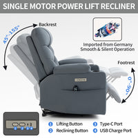 Blue Power Lift Recliner Chair with Vibration Massage and Lumbar Heat, okin motor