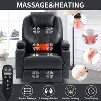 Power Lift Recliner Chair with Massage and Lumbar Heating, Black, massage and heat points