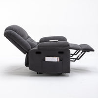 Gray Power Lift Chair Right Side Profile with Headrest and Footrest Extended