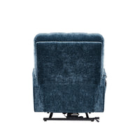 Blue infinite position sleep and lift recliner with heat massage, back view