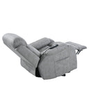 Light Gray Power Lift Chair Right Side Profile with Headrest and Footrest Extended