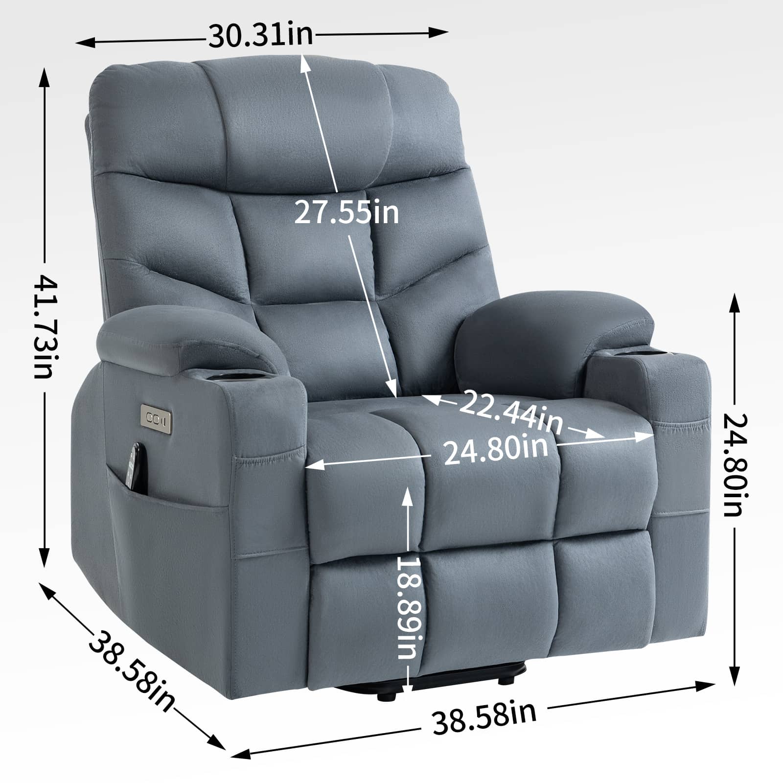 Blue Power Lift Recliner Chair with Vibration Massage and Lumbar Heat