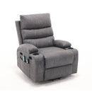 Overstuffed Large Power Lift Recliner with Massage and Heat, Gray, angle seated