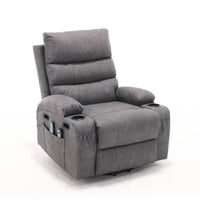 Overstuffed Large Power Lift Recliner with Massage and Heat, Gray, angle seated