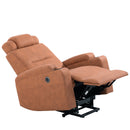 Orange Power Lift Chair Right Side Profile with Headrest and Footrest Extended