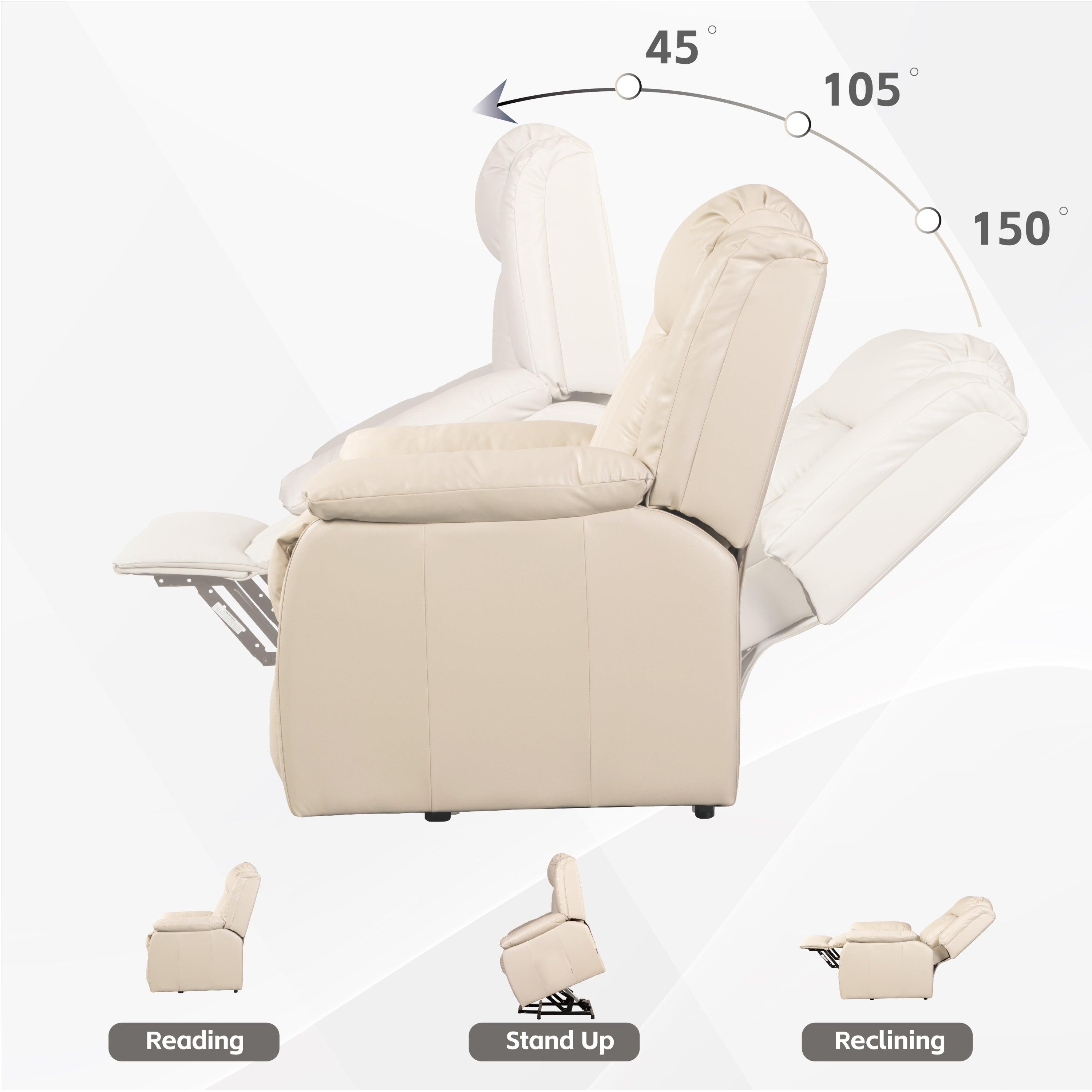 Power Lift Recliner Chair with Massage and Heating, Beige,  lift and reclining angles