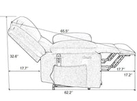 Power Lift Recliner Chair With Massage and Lumbar Heat, Brown, dimensions when reclined