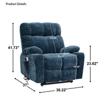 Blue infinite position sleep and lift recliner with heat massage, measurements