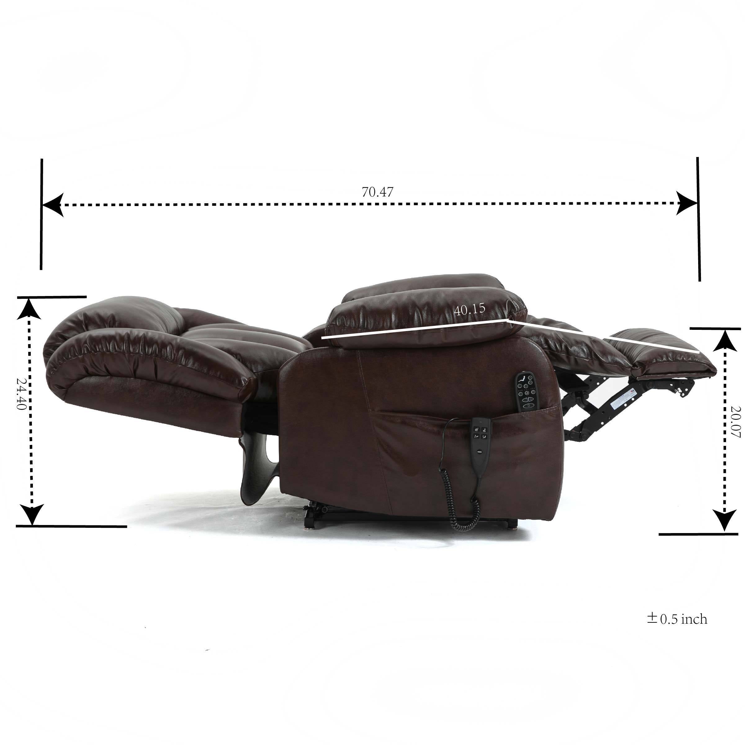 Brown Leather Power Lift Chair, sleep position, measurements