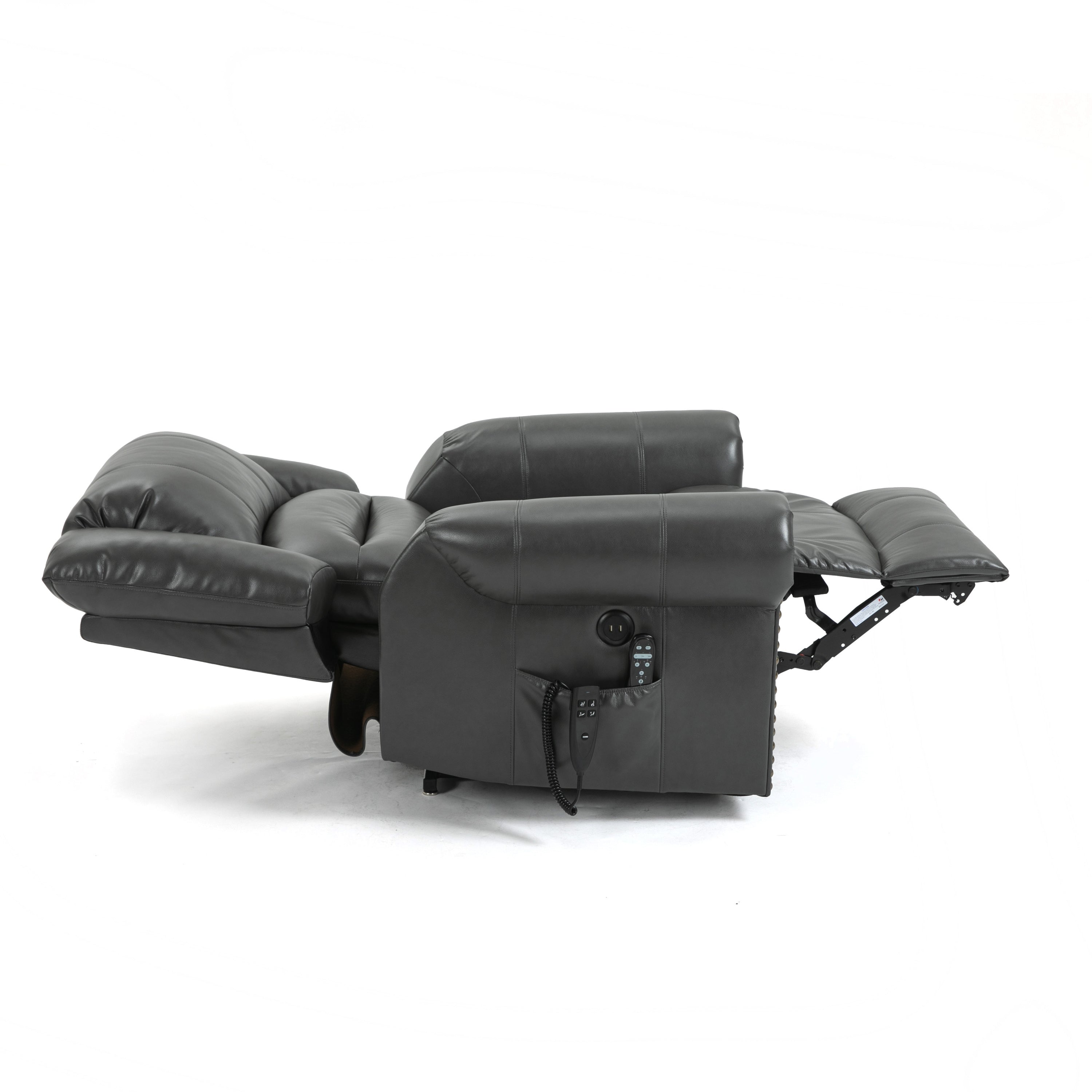 Grey Power Lift Recliner Chair with Heat, Massage, and Infinite Positioning, lay flat position