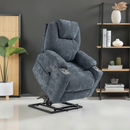 Blue Chenille Power Lift Recliner Chair, with Vibration Massage and Lumbar Heating