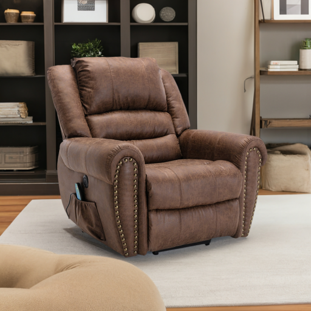 Nut Brown Power Lift Recliner Chair with Massage and Heat