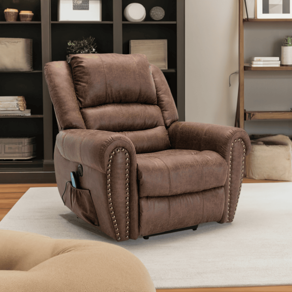 Nut Brown Power Lift Recliner Chair with Massage and Heat, Room View