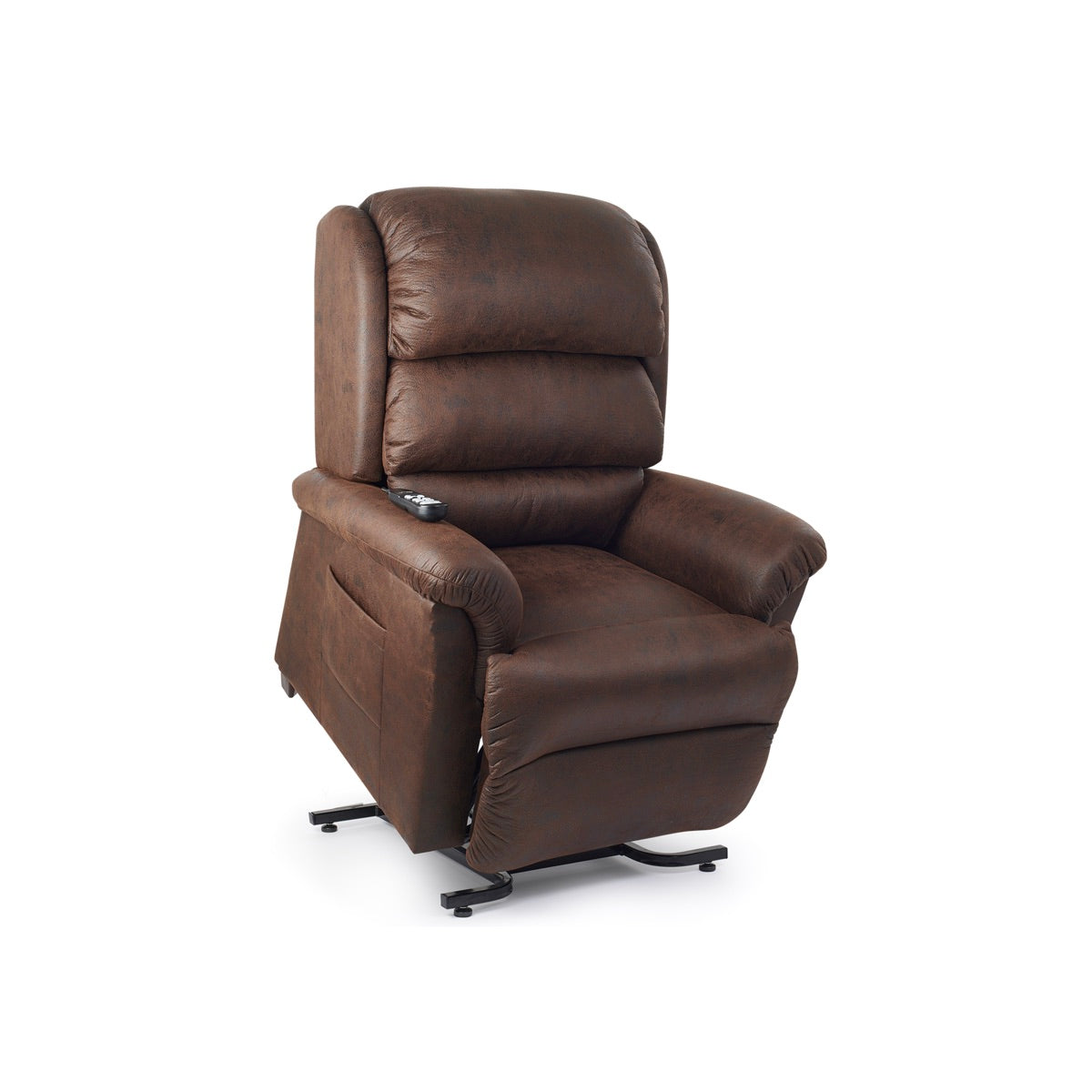 Saros Power Lift chair recliner, lifted, bourbon color