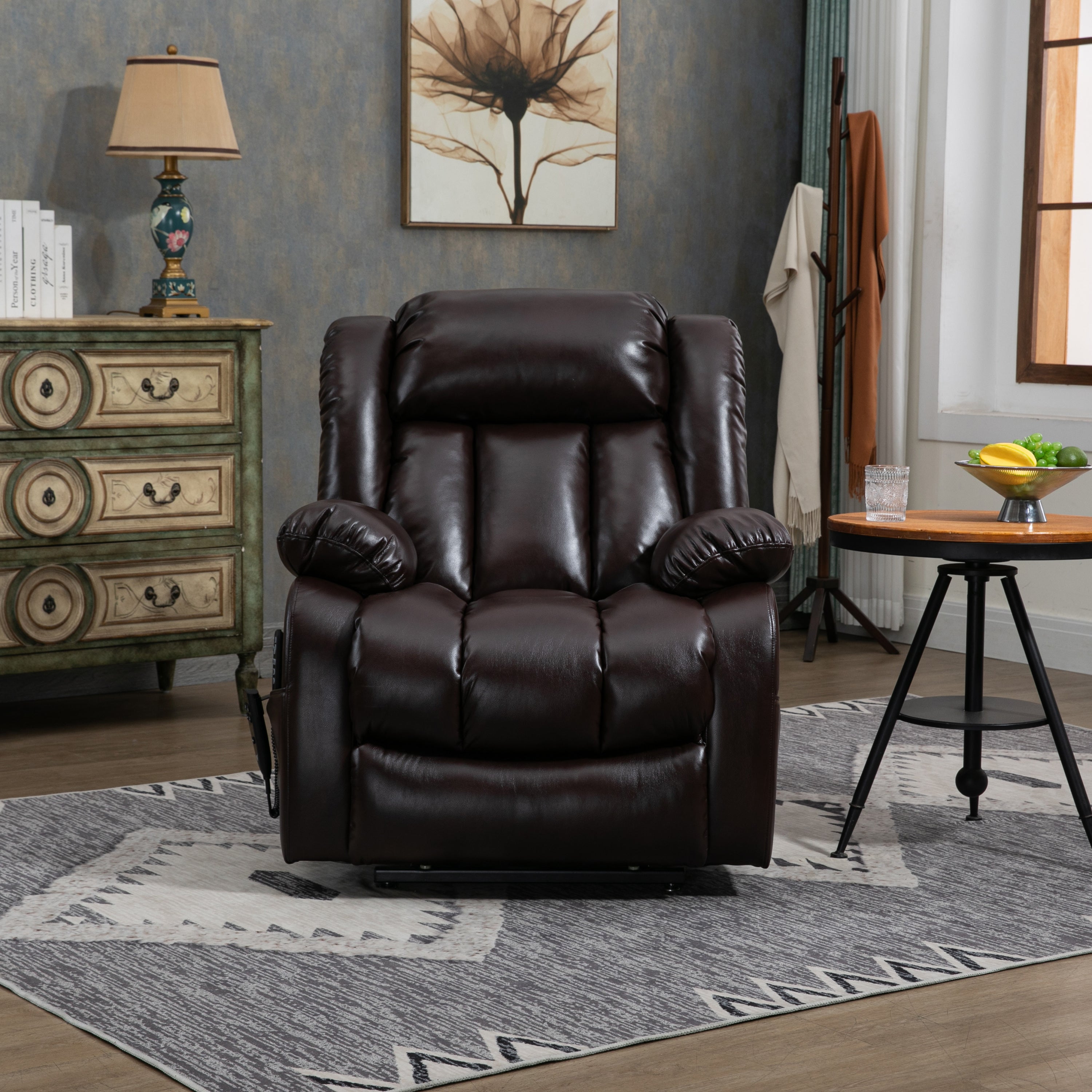 Brown Power Lift Recliner Chair in seated position