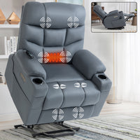 Blue Power Lift Recliner Chair with Vibration Massage and Lumbar Heat, lifted massage points