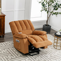 Light Brown Power Lift Chair Front Profile with Headrest and Footrest Extended