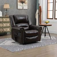 Genuine Leather Power Lift Recliner Chair with Heat, Massage and Infinite Positioning, Brown
