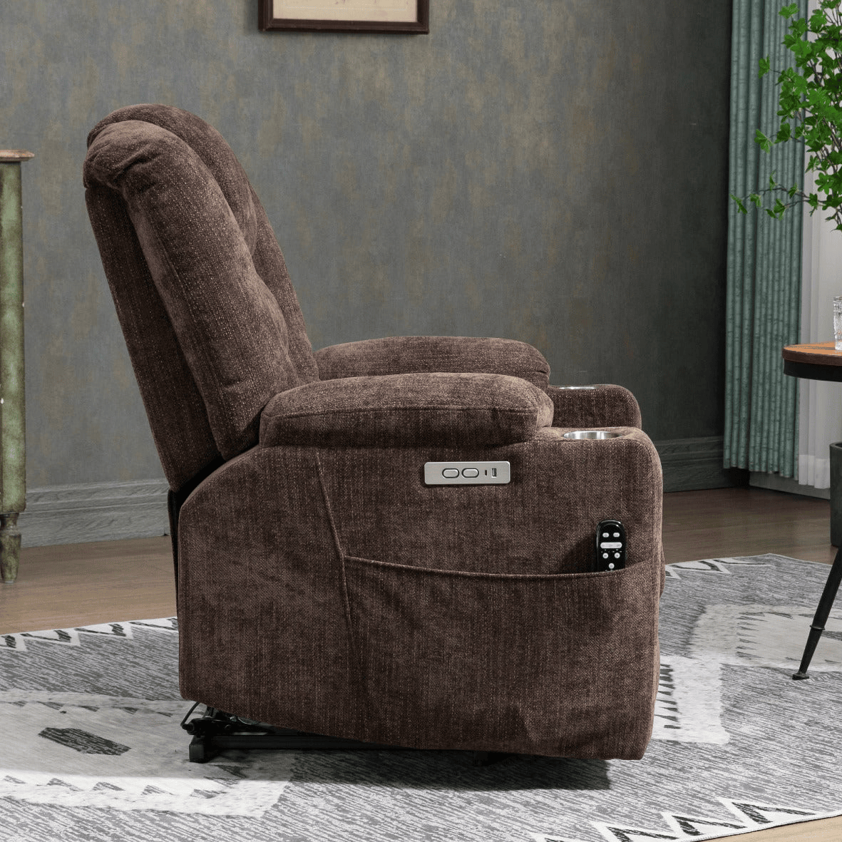 EMON'S Large and Wide Power Lift Recliner Chair with Massage and Heat, Brown