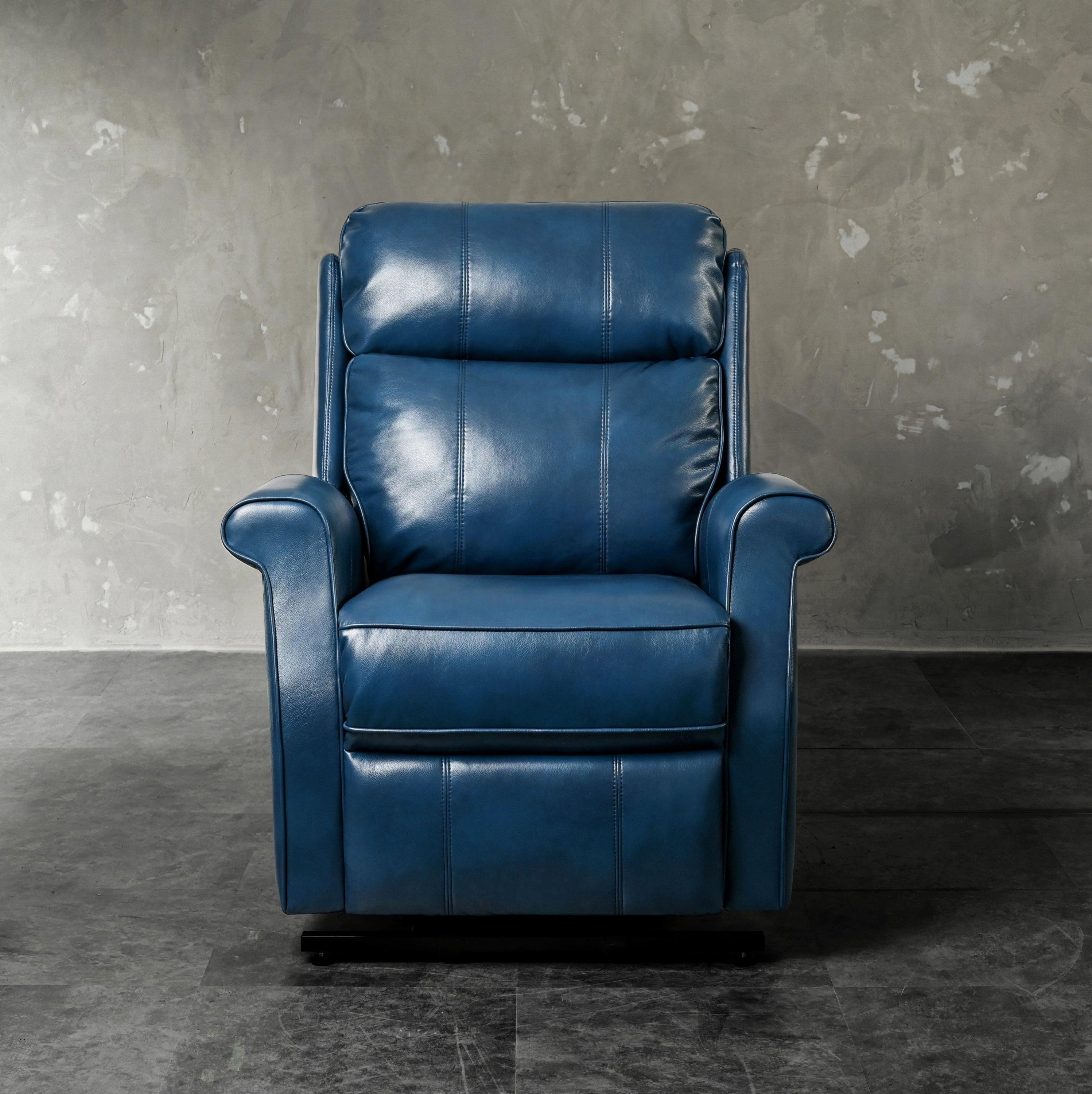 Lift Chair Recliner, Blue with Stitching, front view
