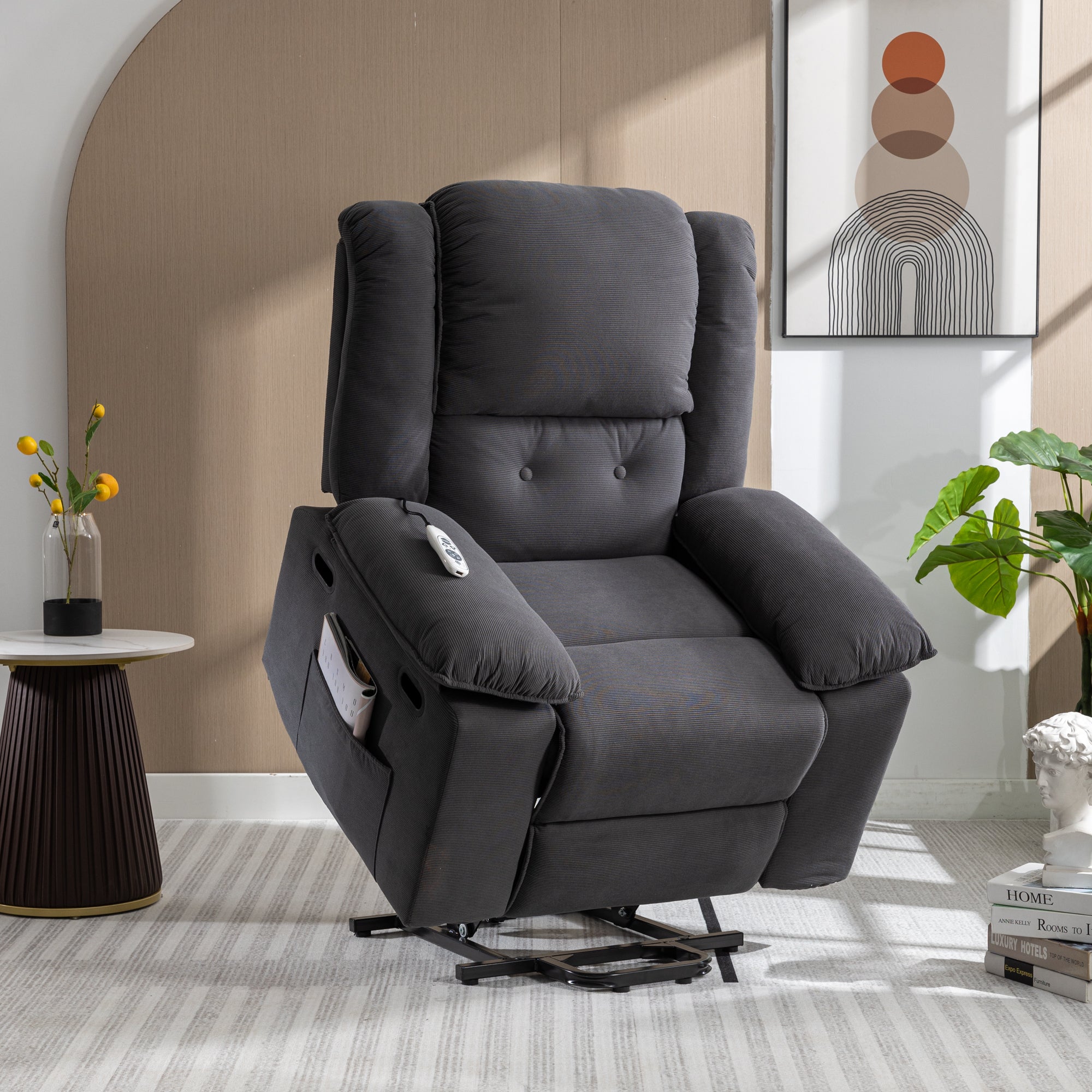 Gray Power Lift Chair Front Profile with Lift Extended